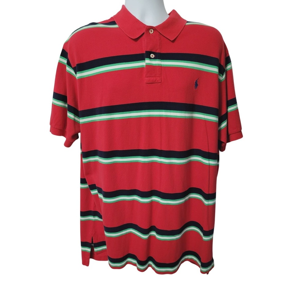 Polo Ralph Lauren Polo Shirt XXL Red Green Striped Cotton Short Sleeve